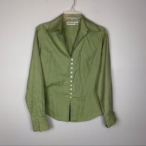 Farinaz Taghavi Green Button Front Cotton Shirt